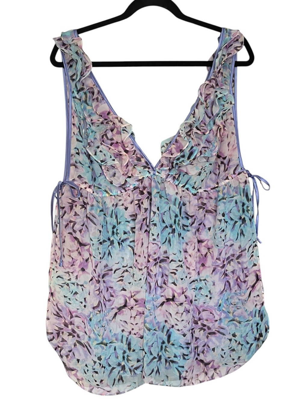 Floral Pastel Ruffle V-Neck Sleeveless Lingerie Top